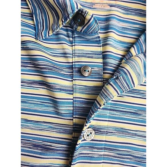 PUMA Golf Polo Mens L Blue Stripe Activewear Performance Workwear Preppy Casual - Picture 9 of 11